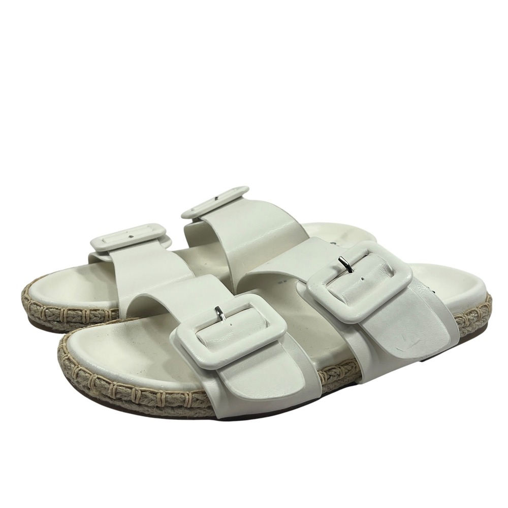 Seychelles Mily White Double Strap Buckle Espadrille‎ Slide Sandals Womens 10 M